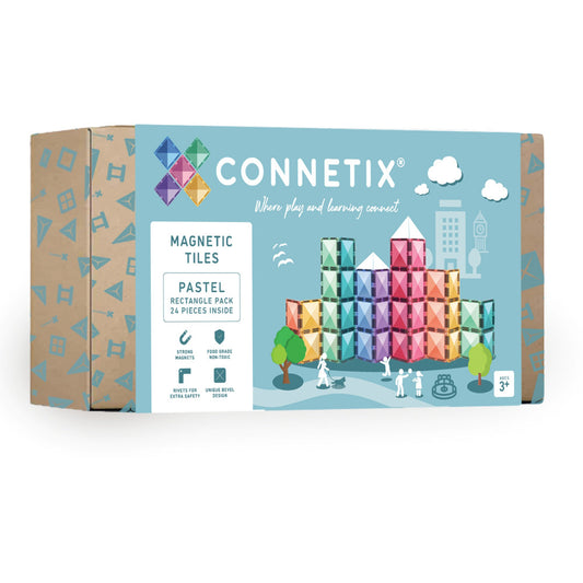 Connetix Magnetic Tiles Pastel Rectangle Set - 24 Piece Colorful Building Kit