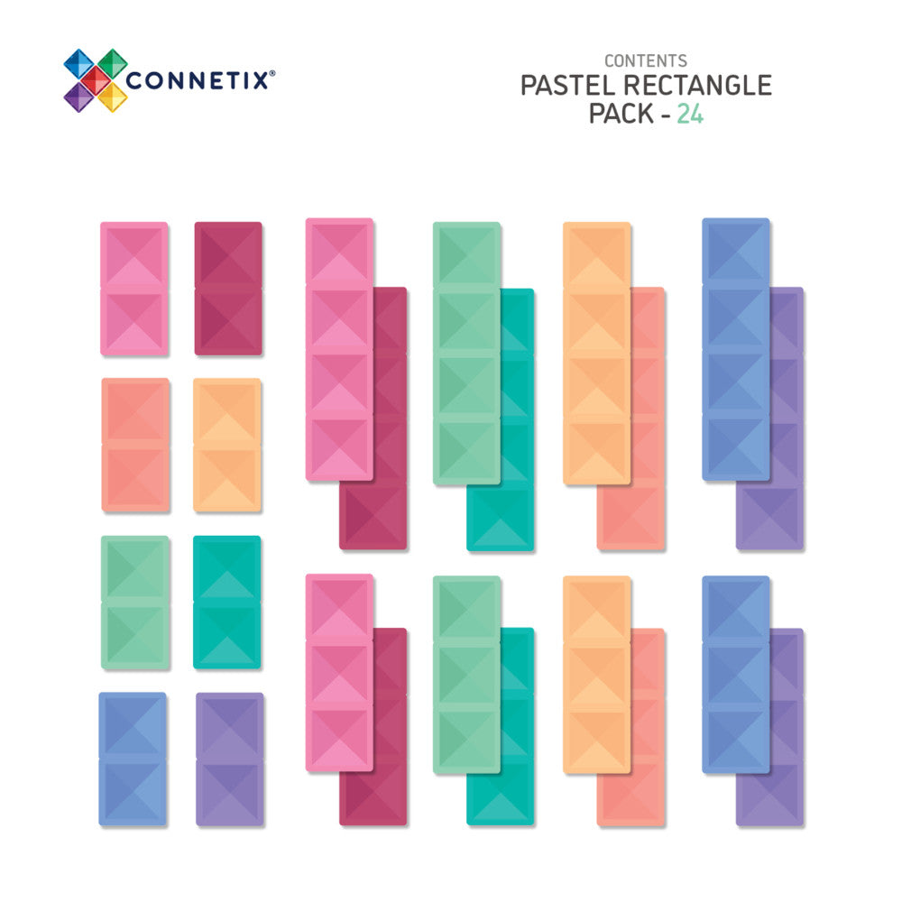 Connetix Magnetic Tiles Pastel Rectangle Set - 24 Piece Colorful Building Kit