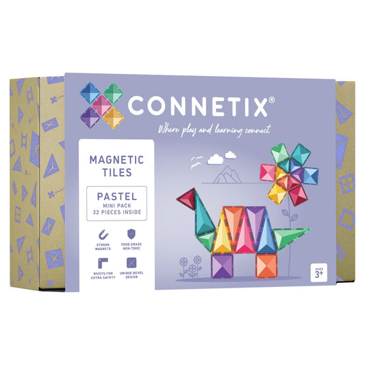 Connetix Pastel Mini Pack Magnetic Tiles, Creative Building Set - 32 Pieces
