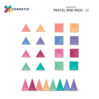 Connetix Pastel Mini Pack Magnetic Tiles, Creative Building Set - 32 Pieces