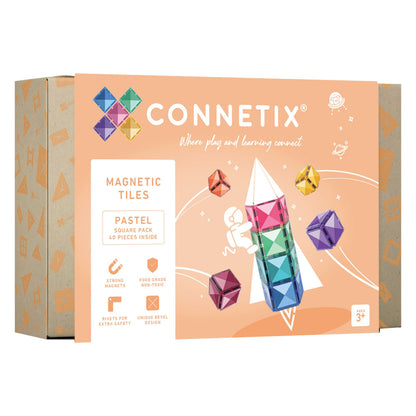 Connetix Pastel Magnetic Tiles 40-Piece Square Pack - Creative Play Set