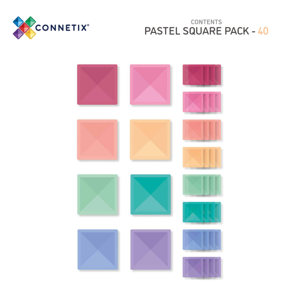 Connetix Pastel Magnetic Tiles 40-Piece Square Pack - Creative Play Set