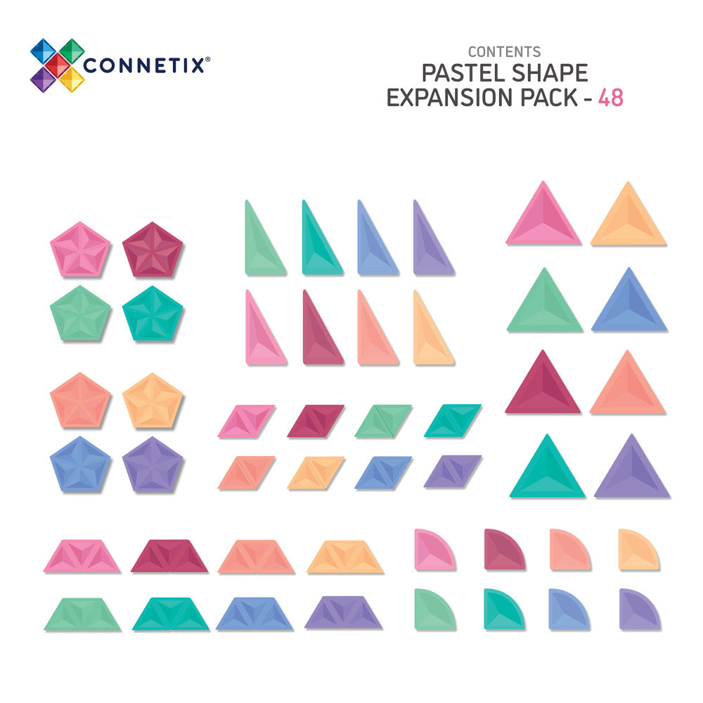 Connetix Pastel Shape Magnetic Tiles Expansion Set - 48 Pieces