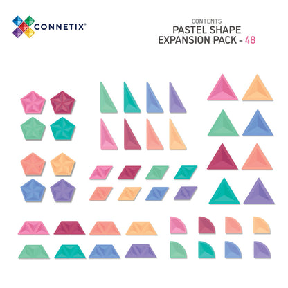 Connetix Pastel Shape Magnetic Tiles Expansion Set - 48 Pieces