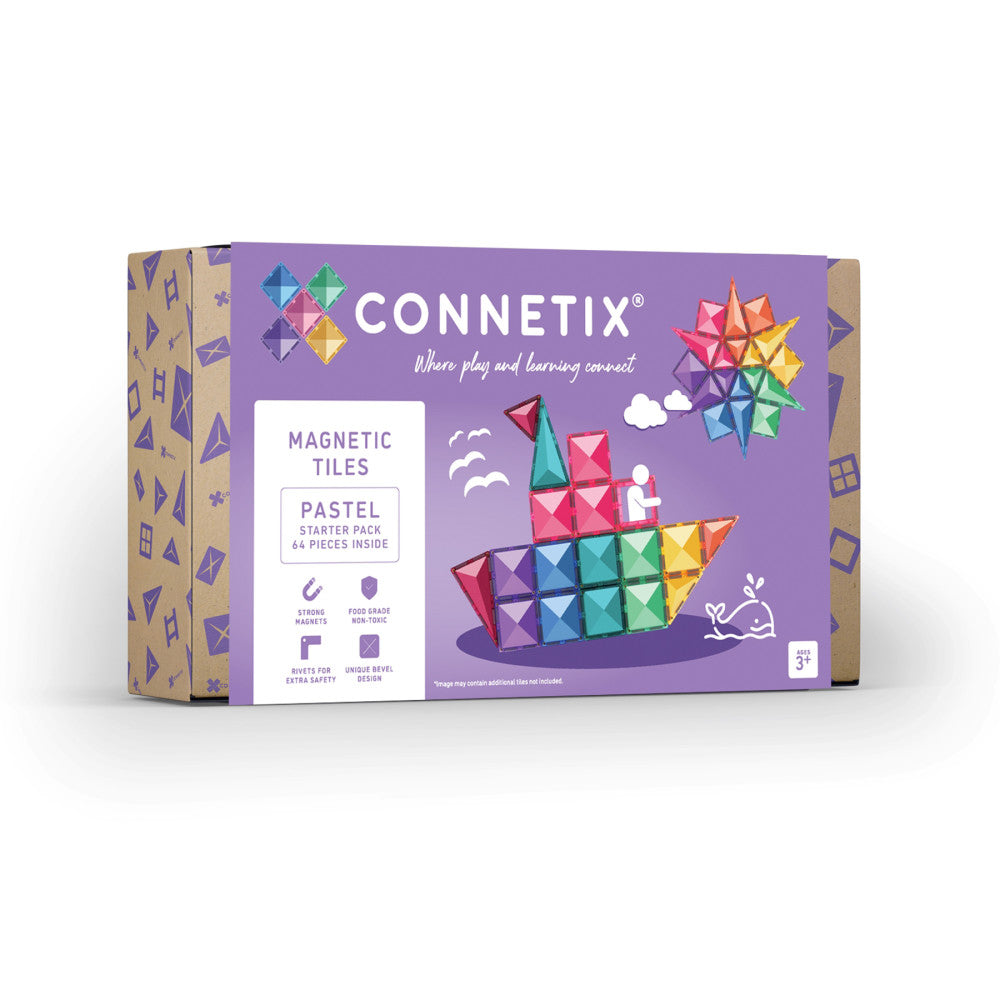 Connetix Magnetic Tiles Pastel Starter Pack - 64 Pieces