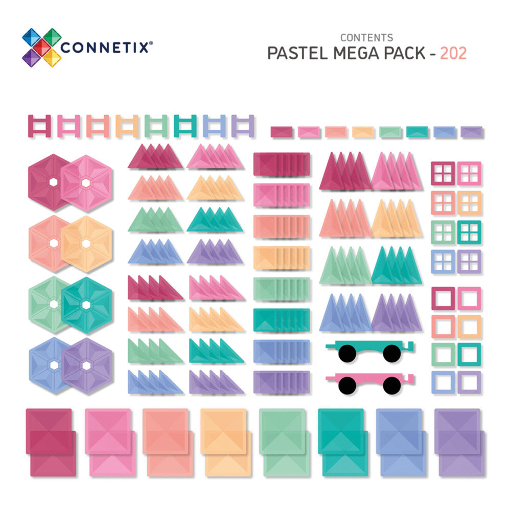 Connetix Pastel Mega Pack Magnetic Tiles, 202-Piece Set