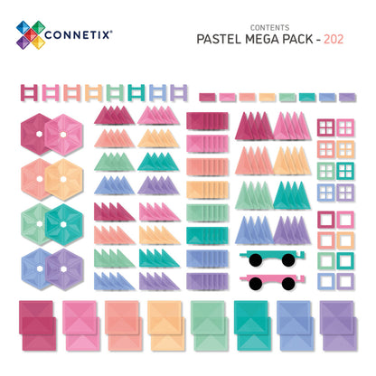 Connetix Pastel Mega Pack Magnetic Tiles, 202-Piece Set