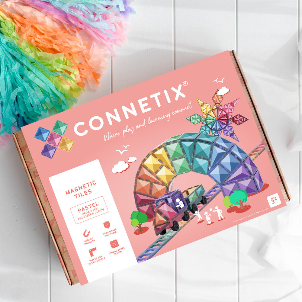 Connetix Pastel Mega Pack Magnetic Tiles, 202-Piece Set