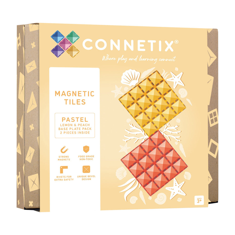 Connetix Magnetic Tiles Pastel Lemon & Peach Base Plates - 2 Pieces