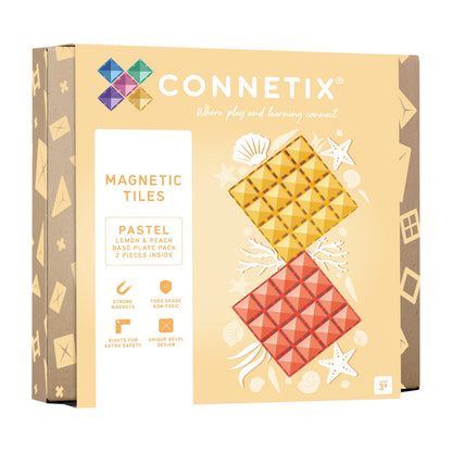 Connetix Magnetic Tiles Pastel Lemon & Peach Base Plates - 2 Pieces