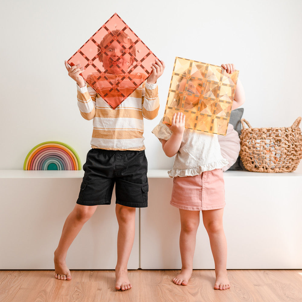 Connetix Magnetic Tiles Pastel Lemon & Peach Base Plates - 2 Pieces