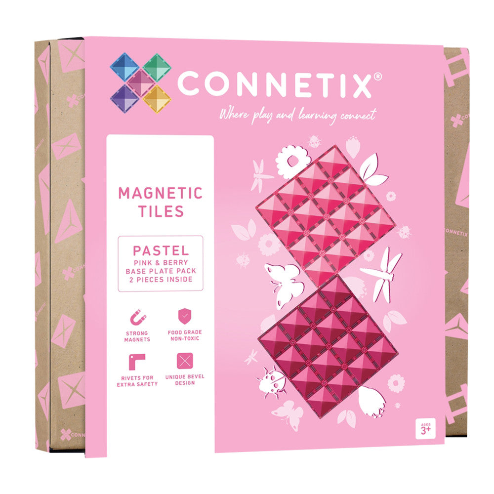 Connetix Magnetic Tiles Pastel Pink & Berry Base Plate Duo, 2-Piece Set