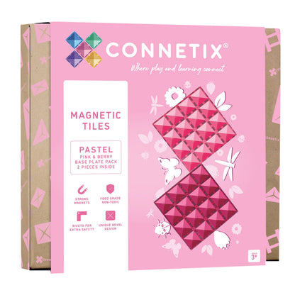 Connetix Magnetic Tiles Pastel Pink & Berry Base Plate Duo, 2-Piece Set