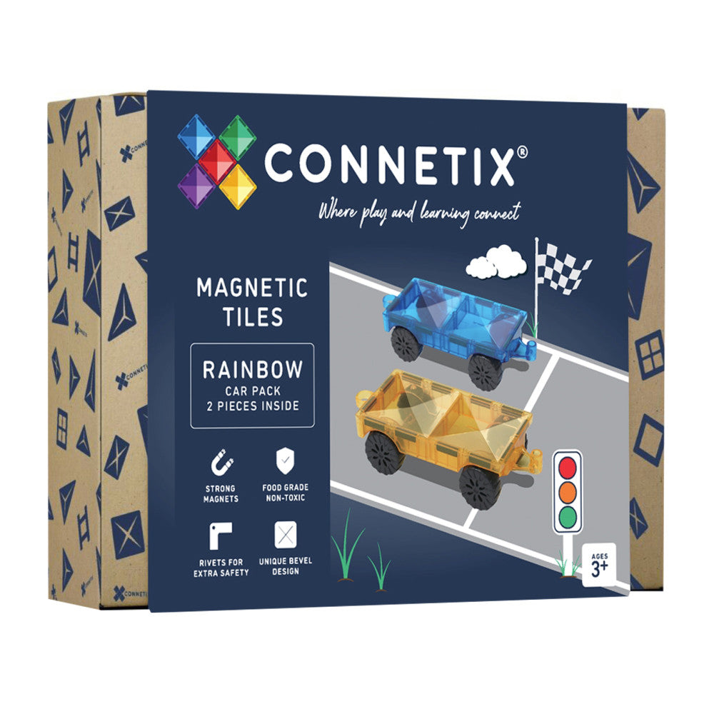 Connetix Magnetic Tiles Rainbow Car Pack, 2 Pieces - Blue/Yellow