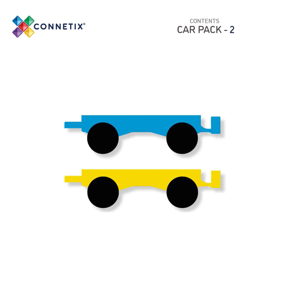 Connetix Magnetic Tiles Rainbow Car Pack, 2 Pieces - Blue/Yellow