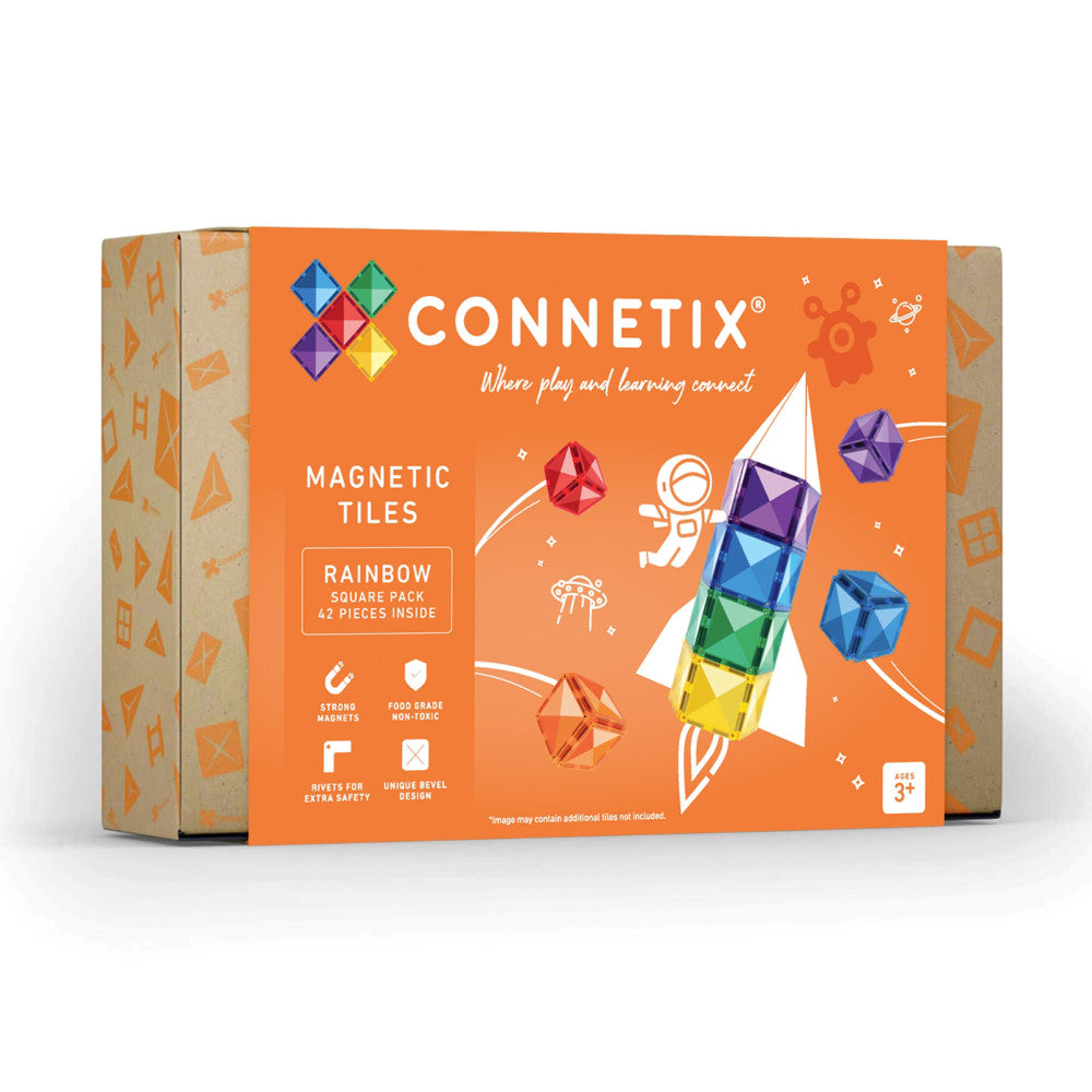 Connetix Magnetic Tiles Rainbow Square 42-Piece Set - Vibrant Colors