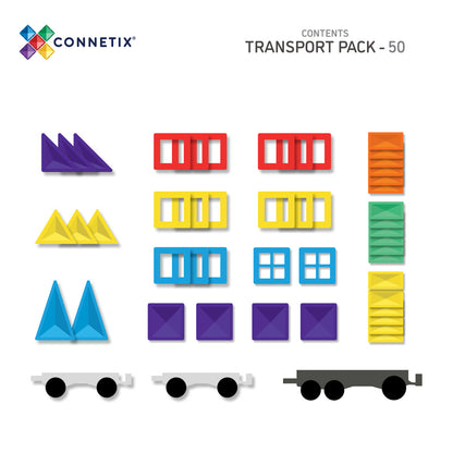 Connetix Magnetic Tiles Rainbow Transport Pack - 50 Piece Set