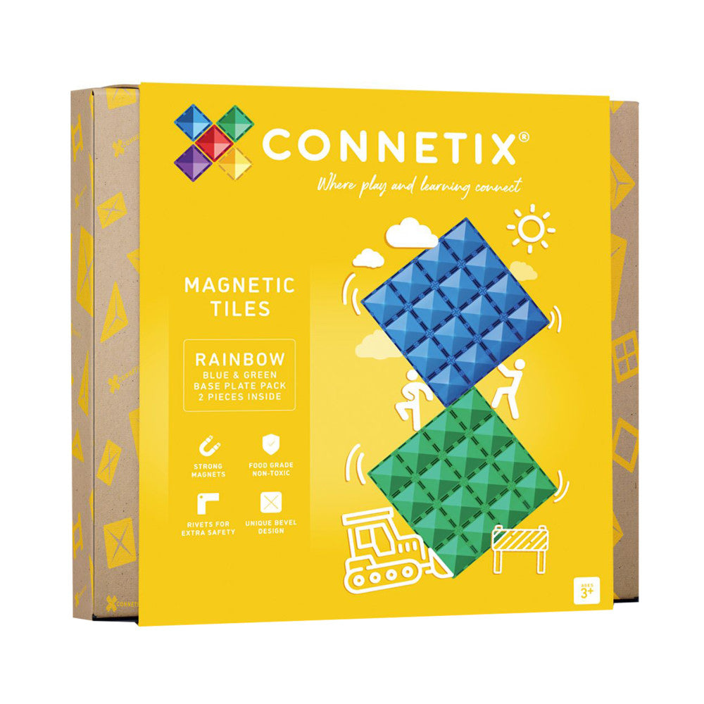 Connetix Magnetic Tiles Rainbow Blue & Green Base Plate Set, 2 Pieces