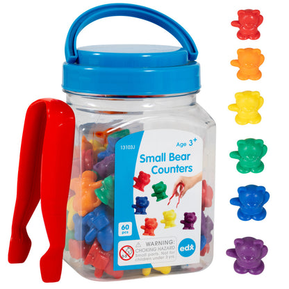 Edxeducation Colorful Bear Counters - Educational Sorting Toy in Mini Jar, Set of 60