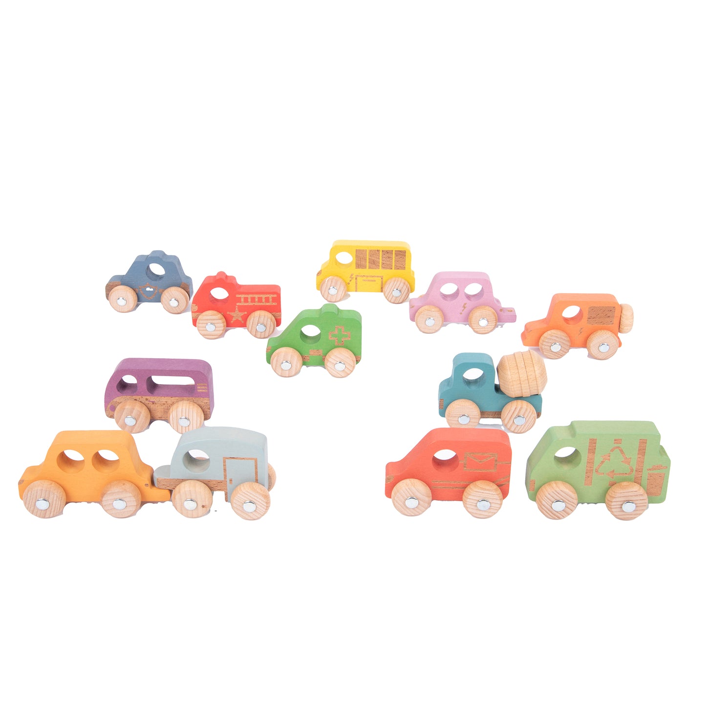 TickiT Rainbow Wooden Vehicles – Colorful Toddler Playset