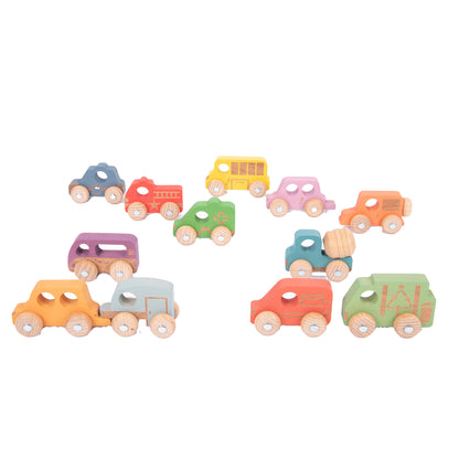 TickiT Rainbow Wooden Vehicles – Colorful Toddler Playset