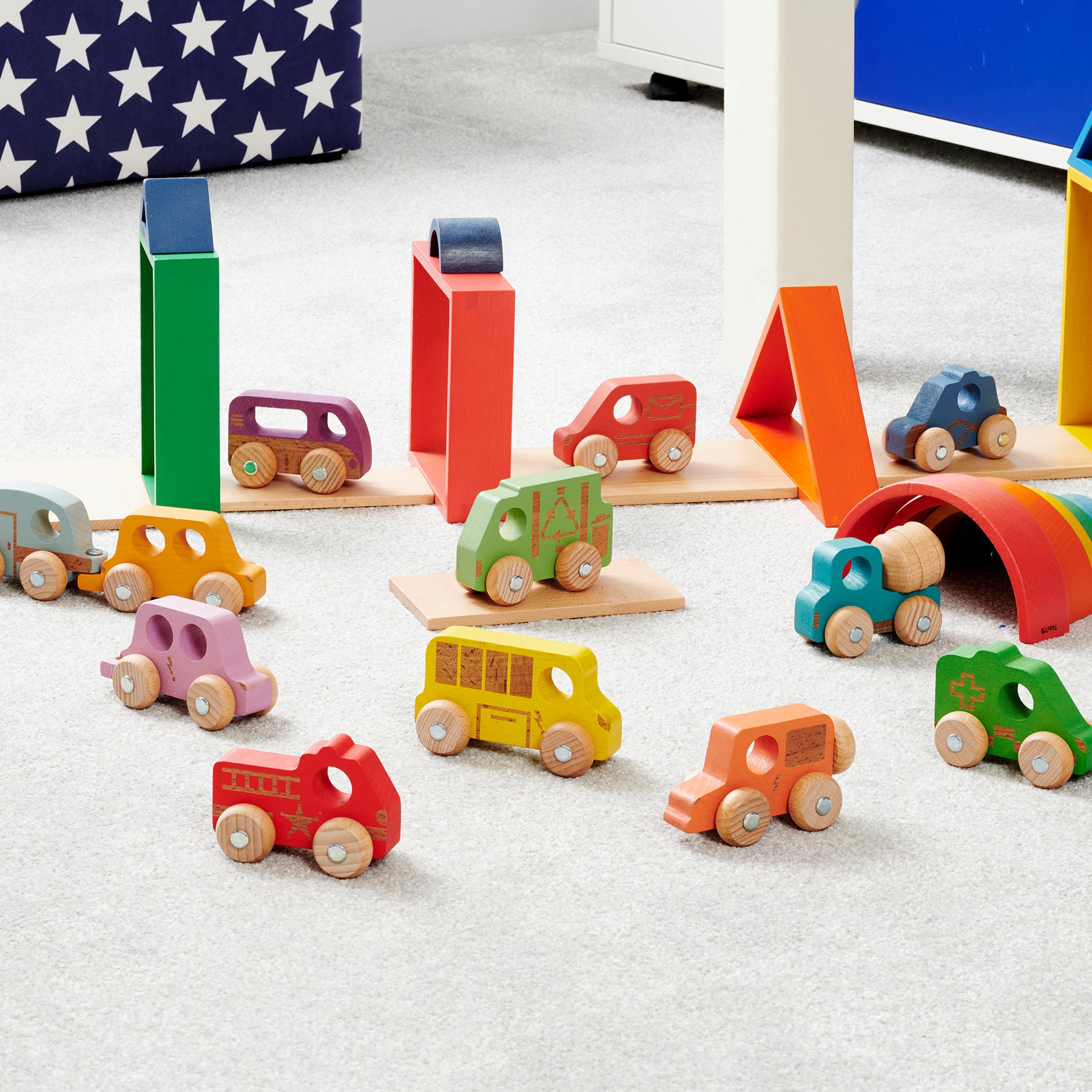 TickiT Rainbow Wooden Vehicles – Colorful Toddler Playset
