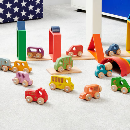 TickiT Rainbow Wooden Vehicles – Colorful Toddler Playset