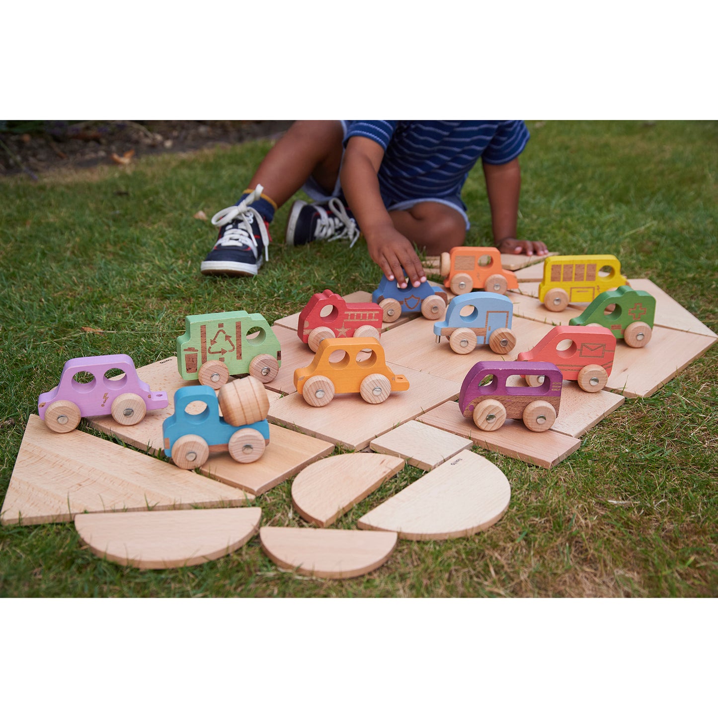 TickiT Rainbow Wooden Vehicles – Colorful Toddler Playset