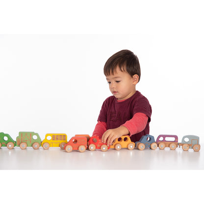 TickiT Rainbow Wooden Vehicles – Colorful Toddler Playset