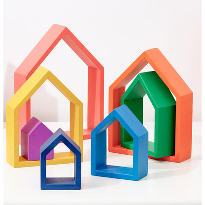 TickiT Rainbow Architect Houses - Colorful Wooden Nesting Play Set of 7
