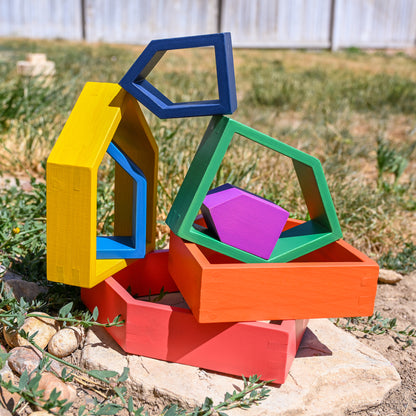 TickiT Rainbow Architect Houses - Colorful Wooden Nesting Play Set of 7
