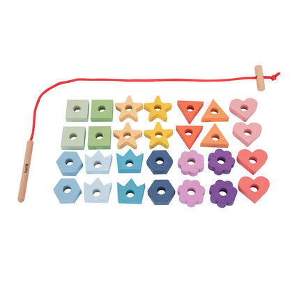 TickiT Rainbow Wooden Lacing Shapes - Educational Color and Shape Sorting Toy