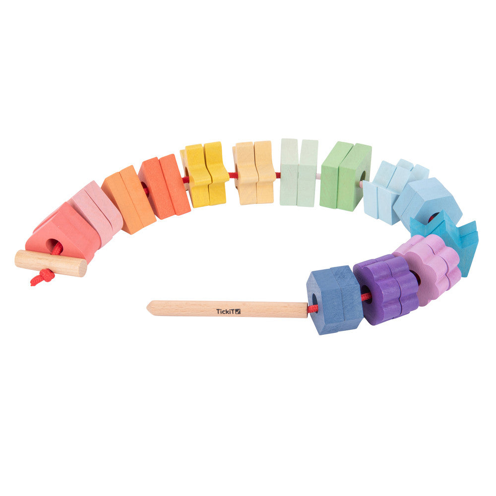 TickiT Rainbow Wooden Lacing Shapes - Educational Color and Shape Sorting Toy