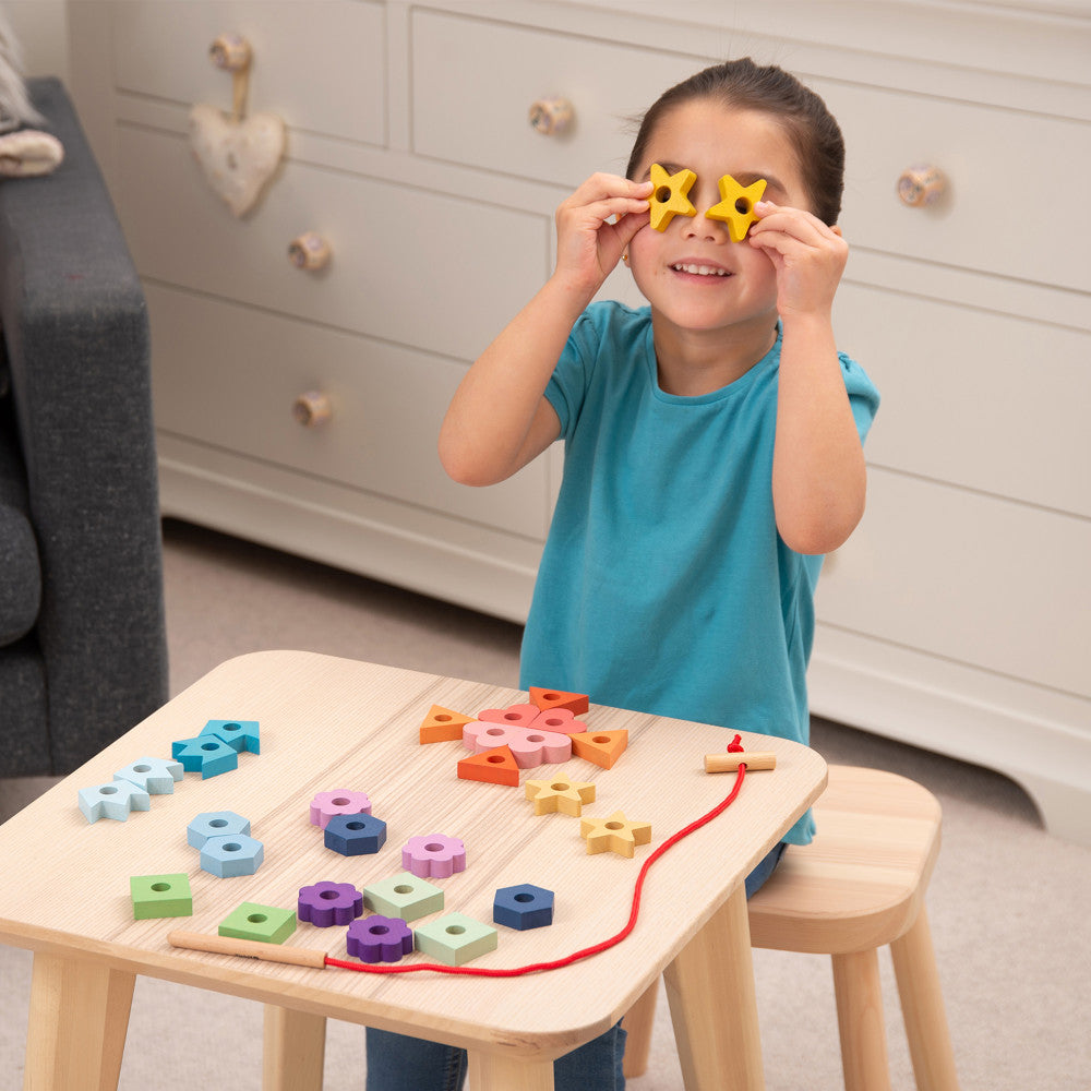 TickiT Rainbow Wooden Lacing Shapes - Educational Color and Shape Sorting Toy