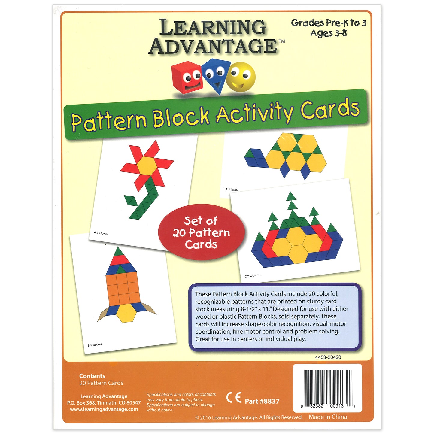 Learning Advantage Fun Geometry Pattern Block Activity Cards - Set of 60