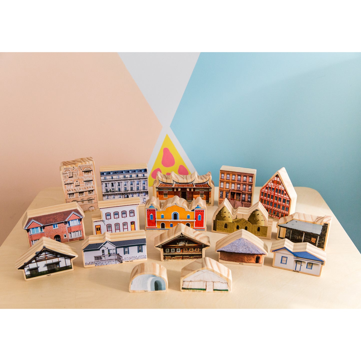 The Freckled Frog Global Homes Adventure Wooden Blocks - Set of 17 - Ages 1+