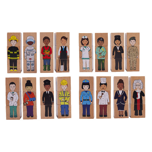 The Freckled Frog Career Mix 'N’ Match Wooden Blocks - Diverse Professions Set