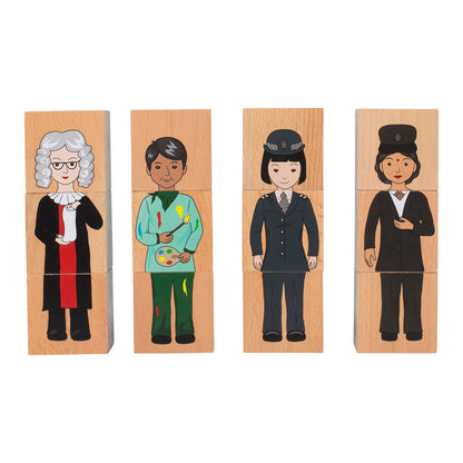 The Freckled Frog Career Mix 'N’ Match Wooden Blocks - Diverse Professions Set