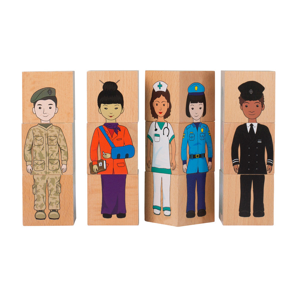 The Freckled Frog Career Mix 'N’ Match Wooden Blocks - Diverse Professions Set