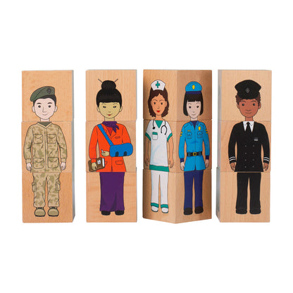The Freckled Frog Career Mix 'N’ Match Wooden Blocks - Diverse Professions Set