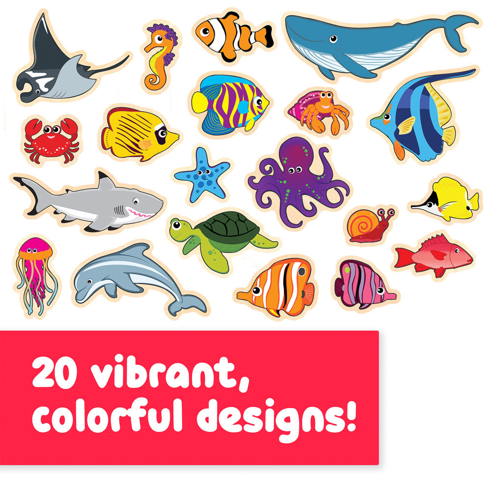 Spark & Wow Wooden Magnets - Sea Life Exploration Set - 20 Pieces