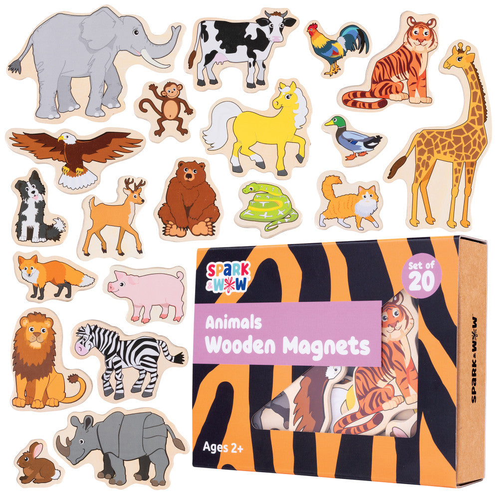 Spark & Wow Colorful Wooden Animal Magnets - Set of 20