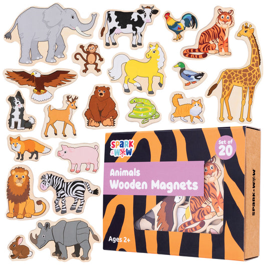 Spark & Wow Colorful Wooden Animal Magnets - Set of 20
