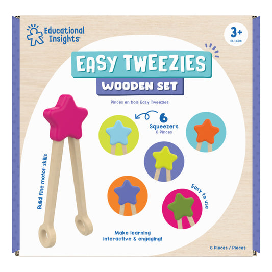 Educational Insights Colorful Wooden Tweezers - Fine Motor Skills Development Set - Pack of 6