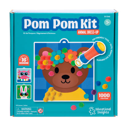 Educational Insights Pom Pom Kit Animal Dress-Up with colorful pom poms and tool