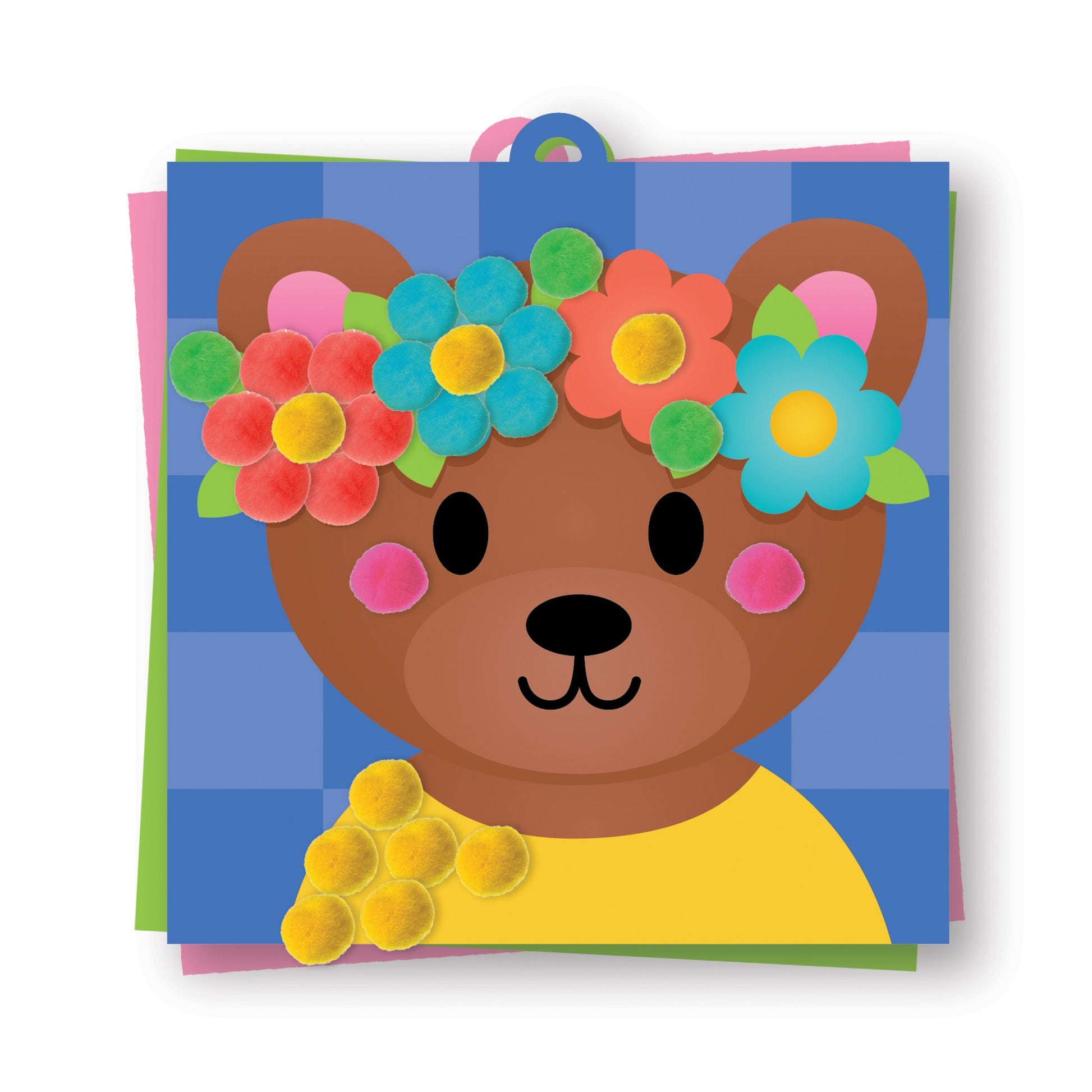 Educational Insights Pom Pom Popper Kit with colorful pom poms on brown bear face
