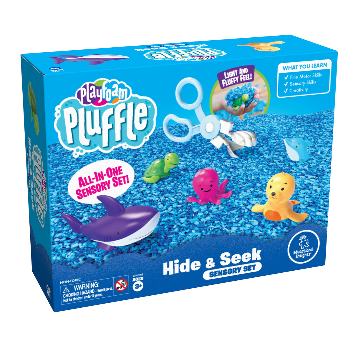 Playfoam Pluffle Hide & Seek Sensory Set with colorful sea creatures and blue sensory beads