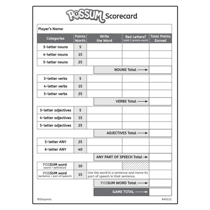 Teacher Created Resources POSSUM Letter Dice Game