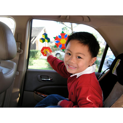 EduStic Pattern Smart Game colorful geometric puzzle pieces displayed in car window