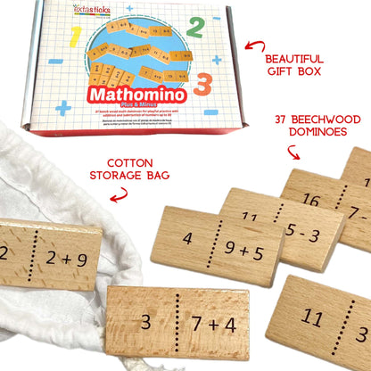 Extasticks Mathomino Plus & Minus Wooden Math Domino Game